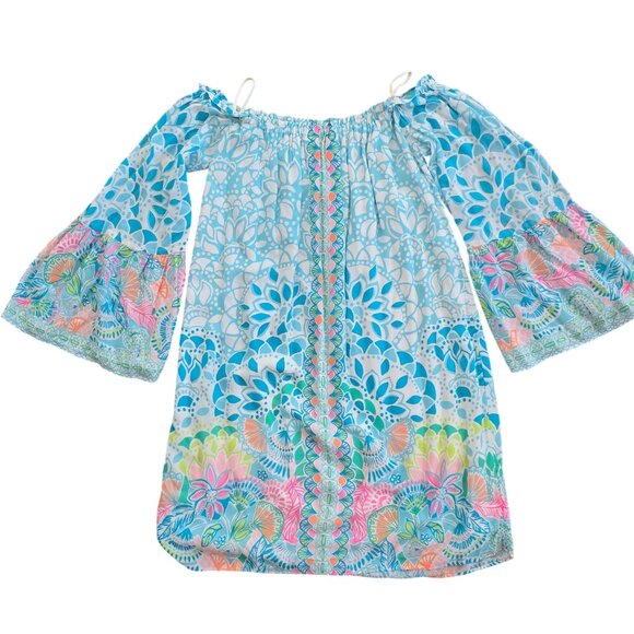 Lilly Pulitzer Nevie Caribbean Citrus Dress Off-The-Shoulder Dress Size Small - Picture 3 of 9